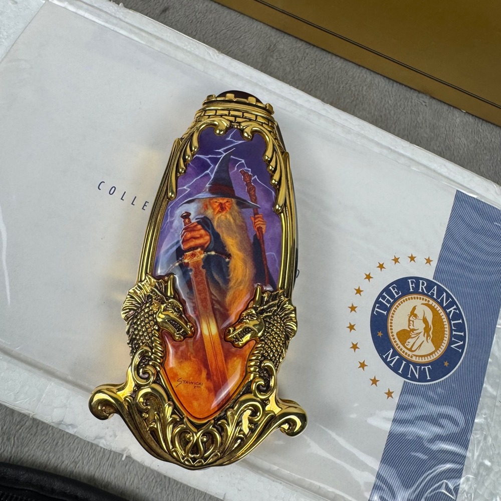 Franklin Mint Gandalf Letter Opener Vintage Gold Tone Dragon Fantasy NEW Box
